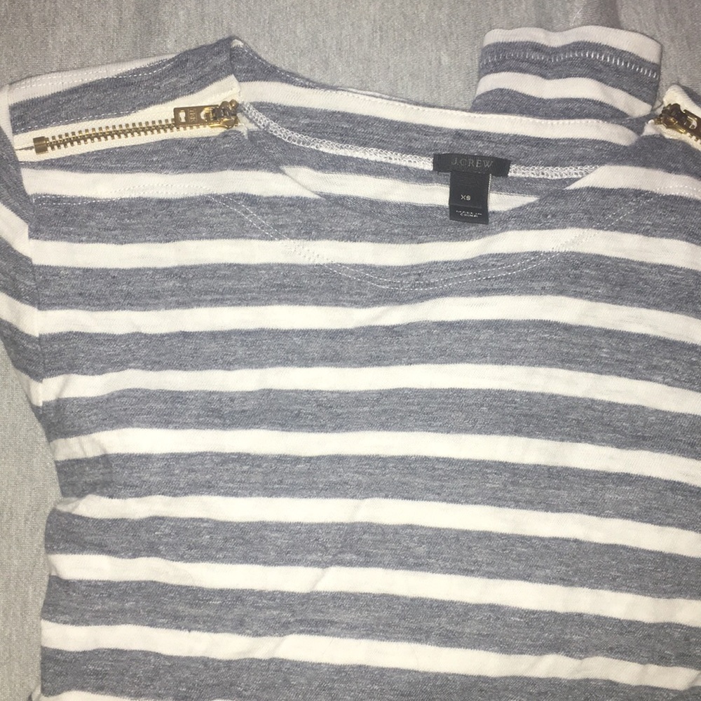 JCrew Stripped Zipped Shoulder T-shirt